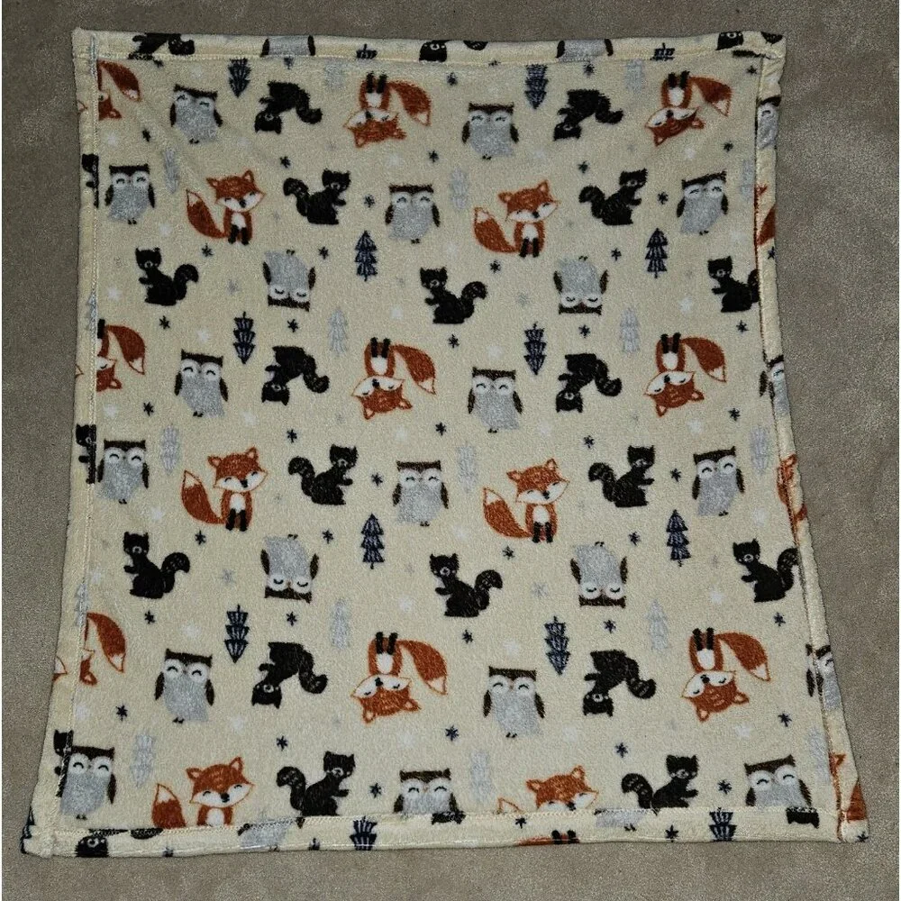 Parent's Choice Brown Fleece Baby Blanket Woodland Fox Squirrel Owl Tree 30x35